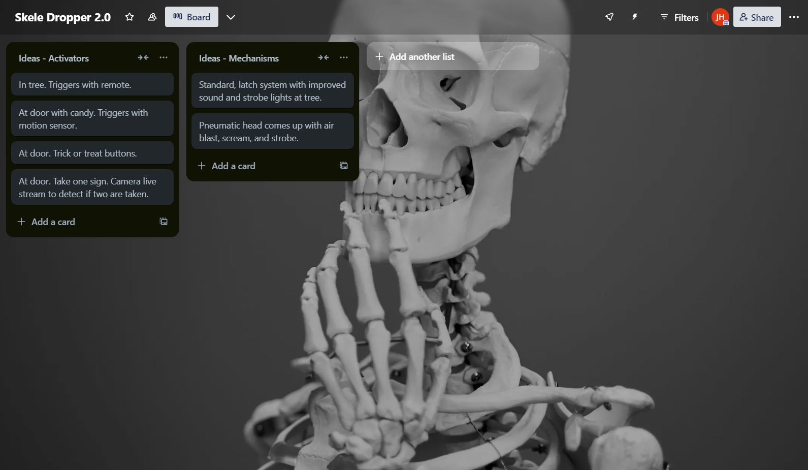 Skele-Dropper V2 Trello planning board